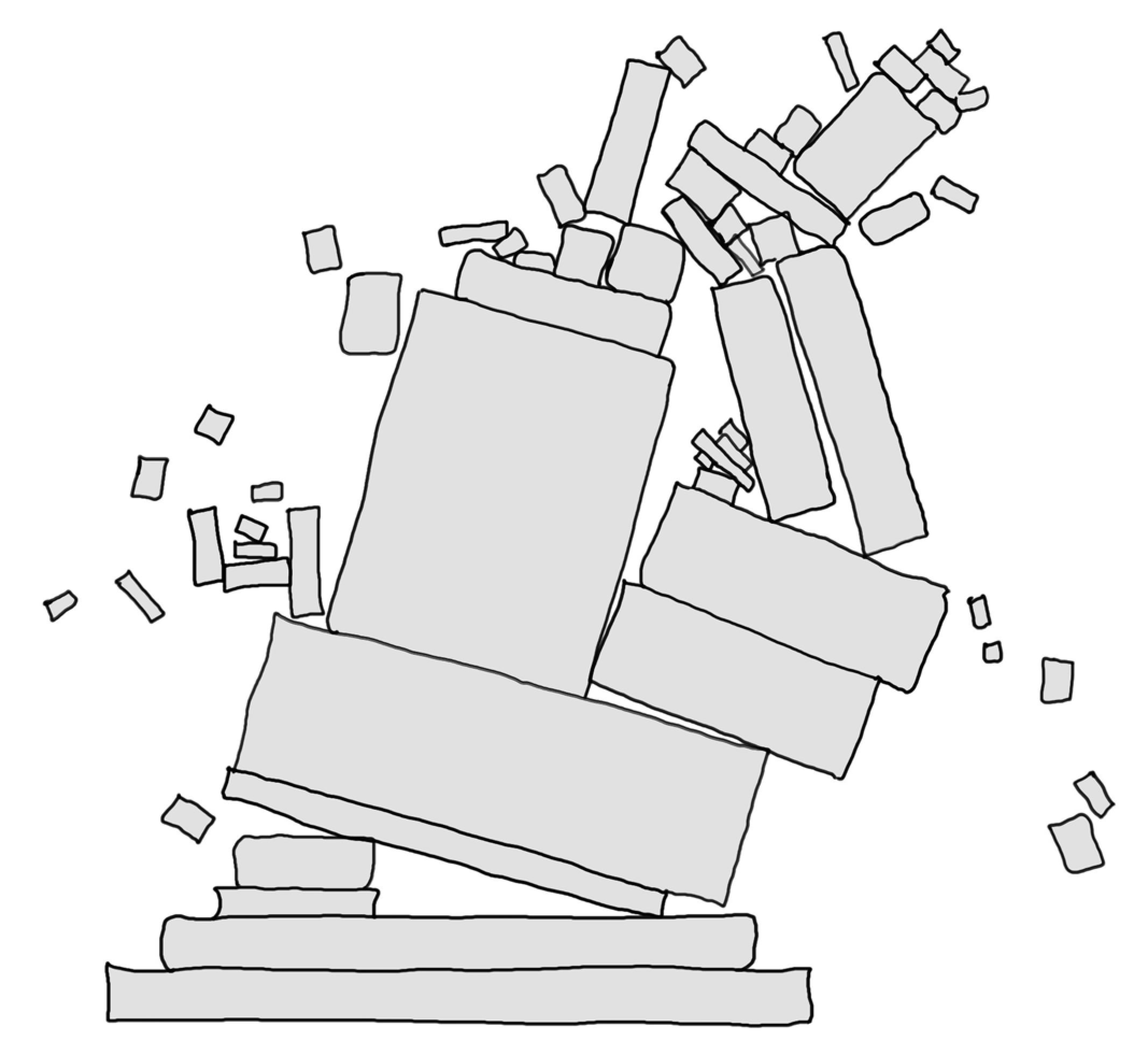 A edit of the popular web comic XKCD's # 2347: Dependency, showing the tower of dependencies toppling over